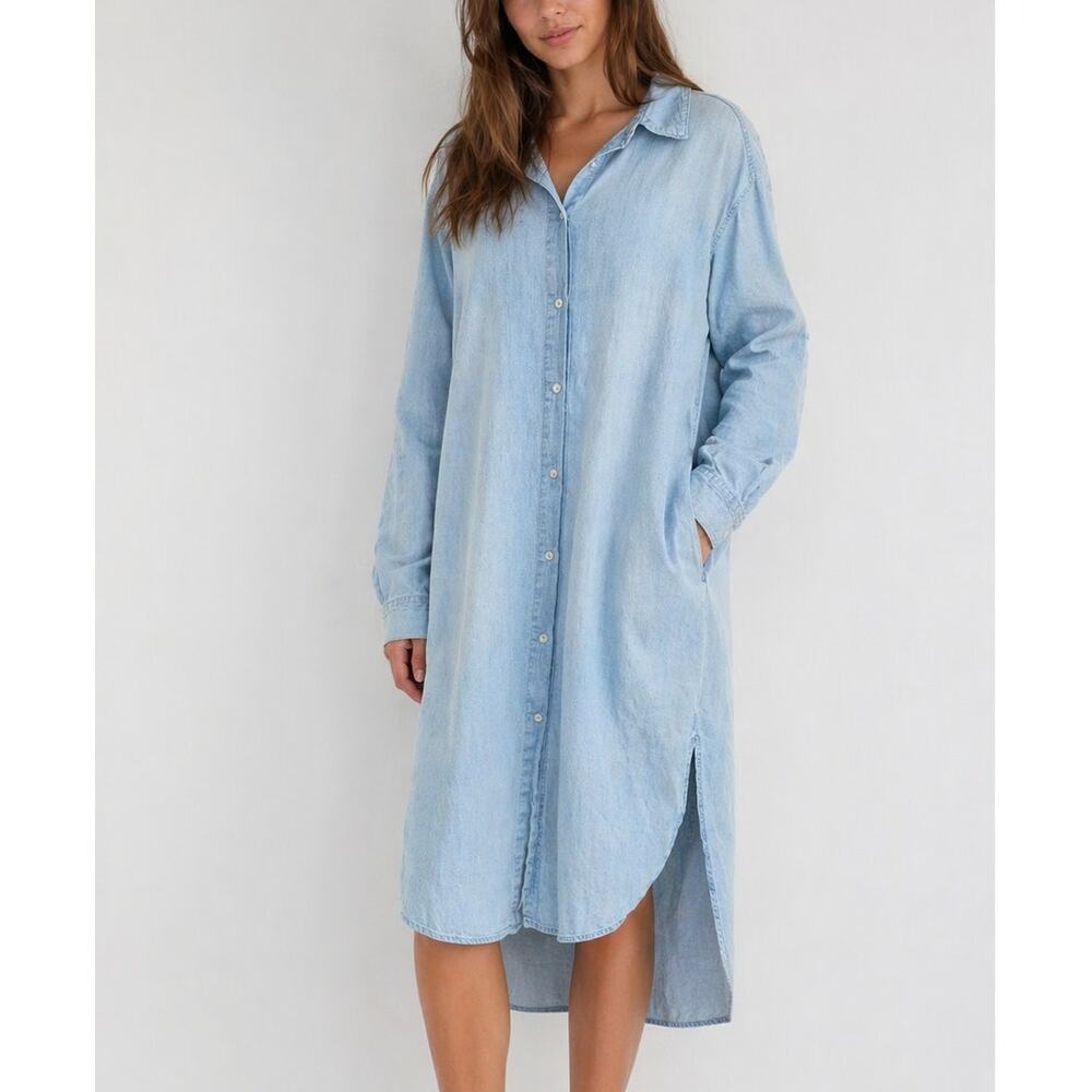 Zara 5520/270/406 Denim Shirt Dress Womens S Light Blue Cotton/Blue Midi